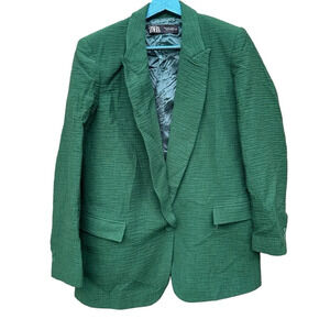 Zara women's medium green one button oversized  blazer